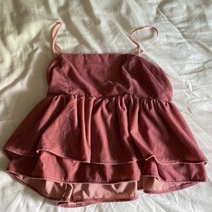 Urban outfitters pink double peplum velvet spaghetti strap top